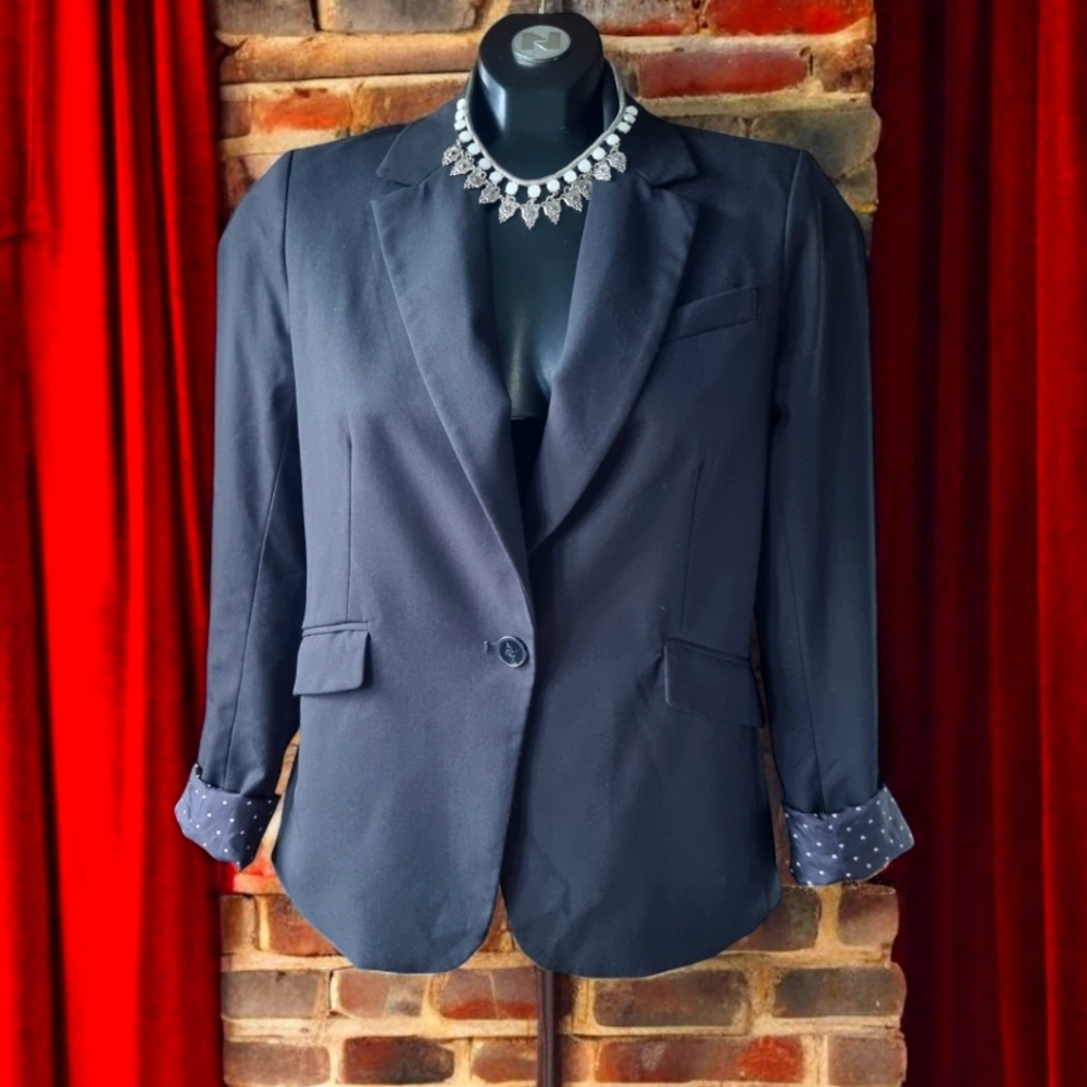 Dalia Single Breasted Heart Lined Black Blazer Jacket